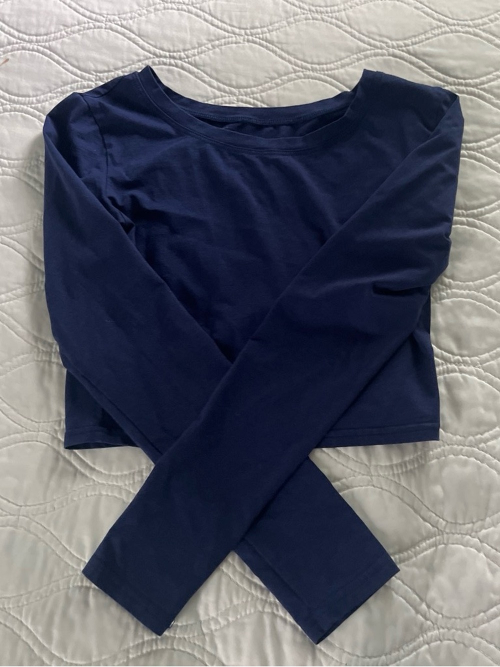 Navy Blue Long Sleeve Crop Top - XS